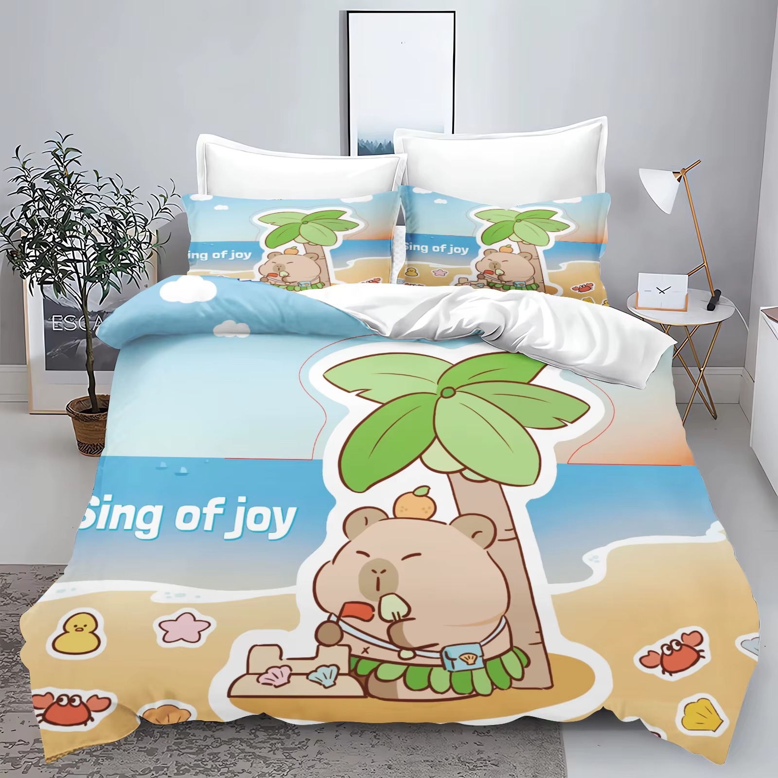3D Printing Case - Cartoon Capibara 3D Geprint Beddengoed Set
